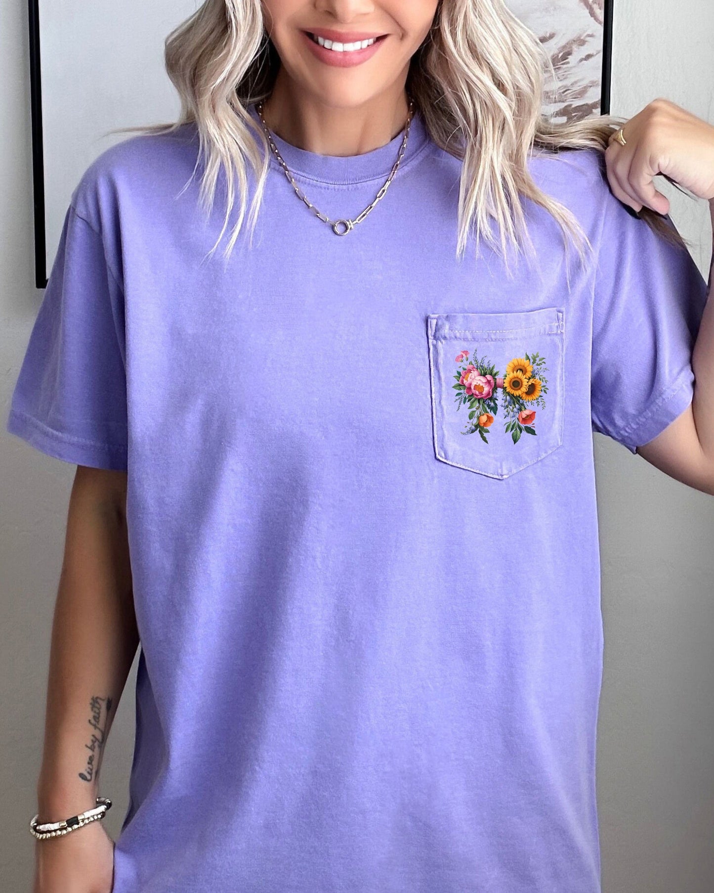 Wildflowers Bouquet Comfort Colors Pocket T-Shirt – Botanical Nature Camping Hiking Plant Graphic Tee