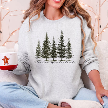 Winter Wonderland Christmas Trees Snow Scene With Pine Forest And Cozy Holiday Charm Sweatshirt