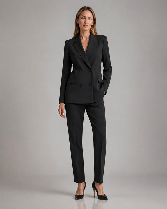 Double Breasted Blazer Pants Suit - 2 Piece Business Formal Trousers Set