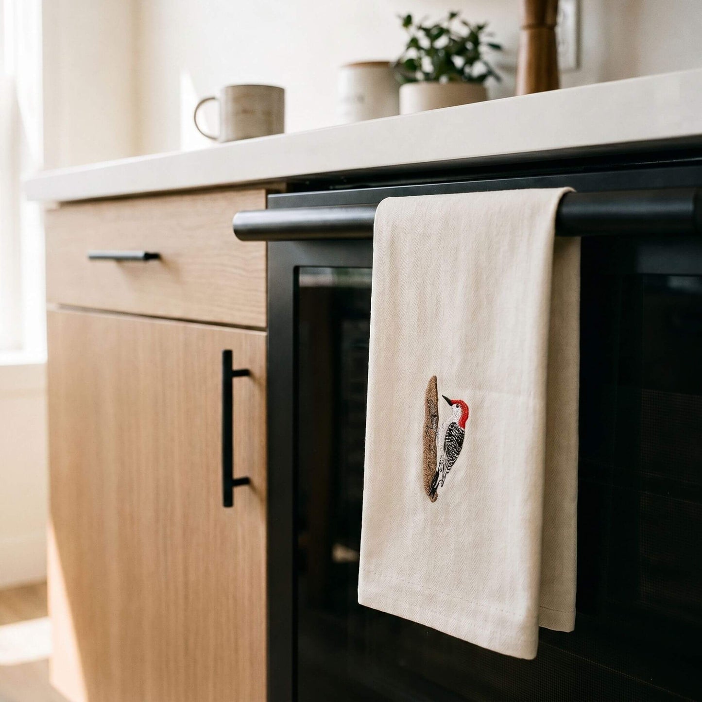 Bird Embroidered Cotton Tea Towels - Handmade Kitchen Gift