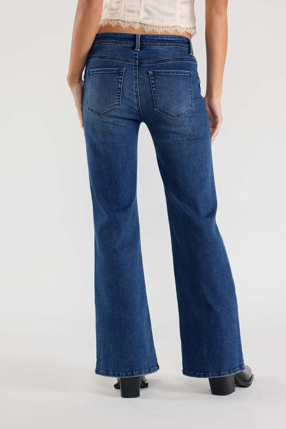 Mid Waist Flared Wide Leg Jeans with Tacking