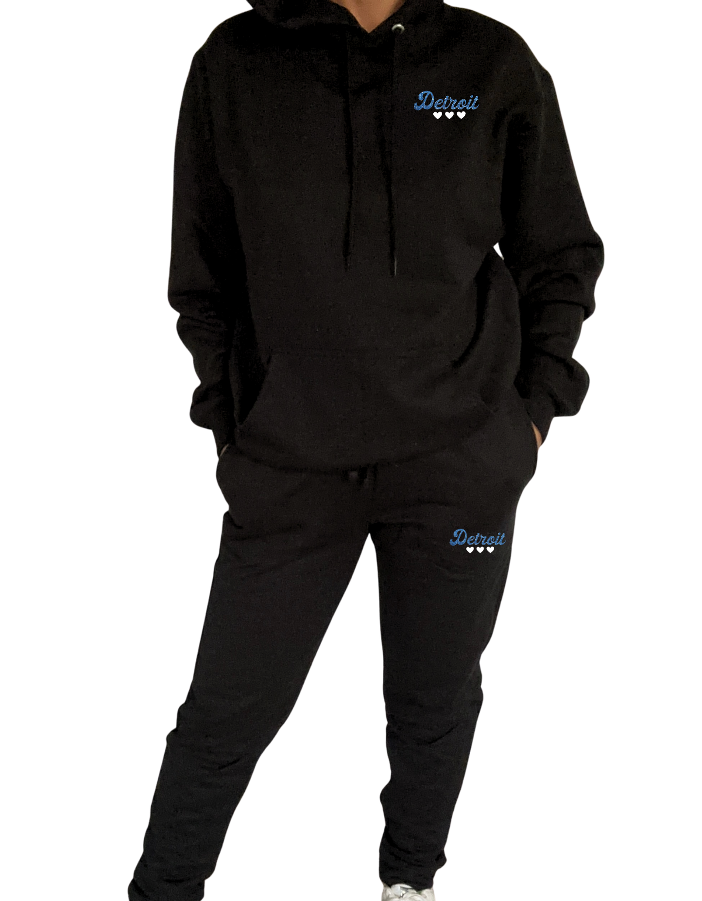 Black Detroit Minimalist Sparkle Sweatsuit