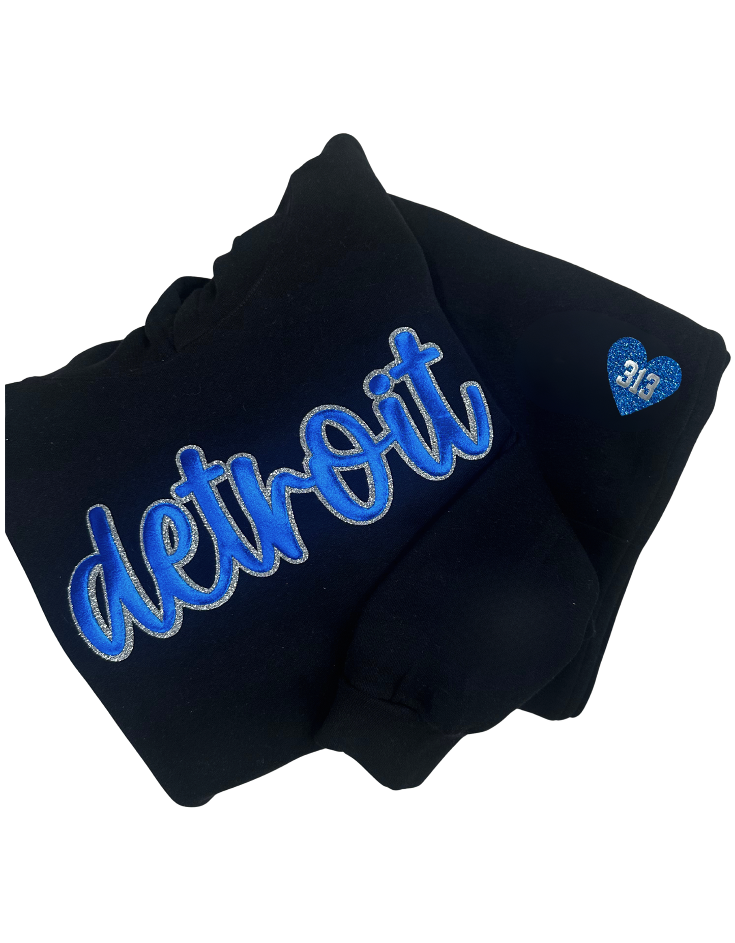 Black Detroit Script Sparkle + Puff Sweatsuit