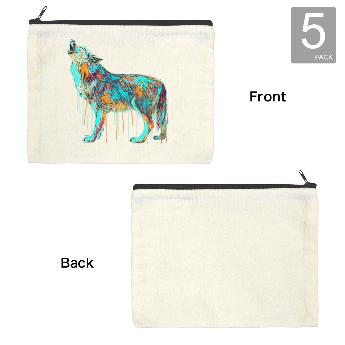 Baha Ranch Watercolor Wolf Cosmetic Bag Pack of 5 Made in America