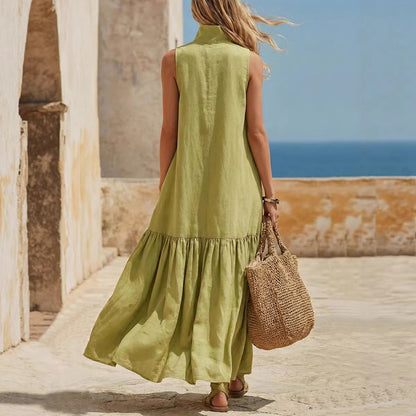 Women's Sleeveless Resort Dress – Loose Fit Zipper Detail