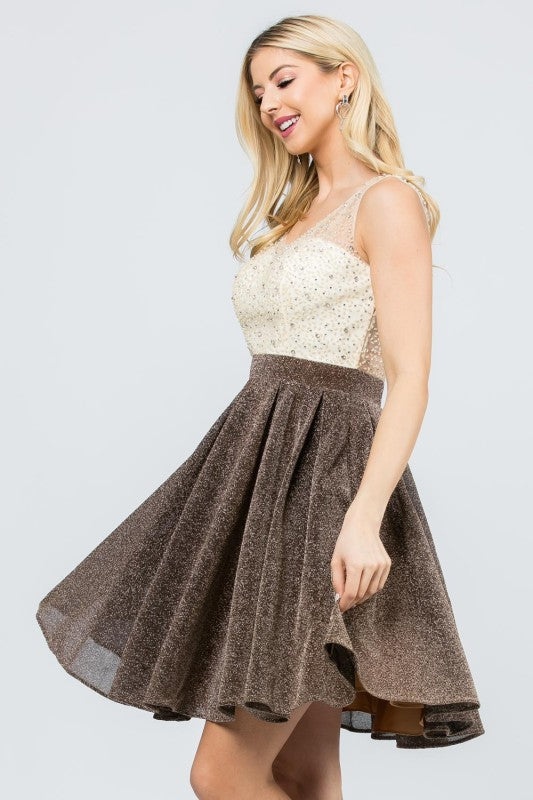 Sparkling knit jacquard a-line short dress