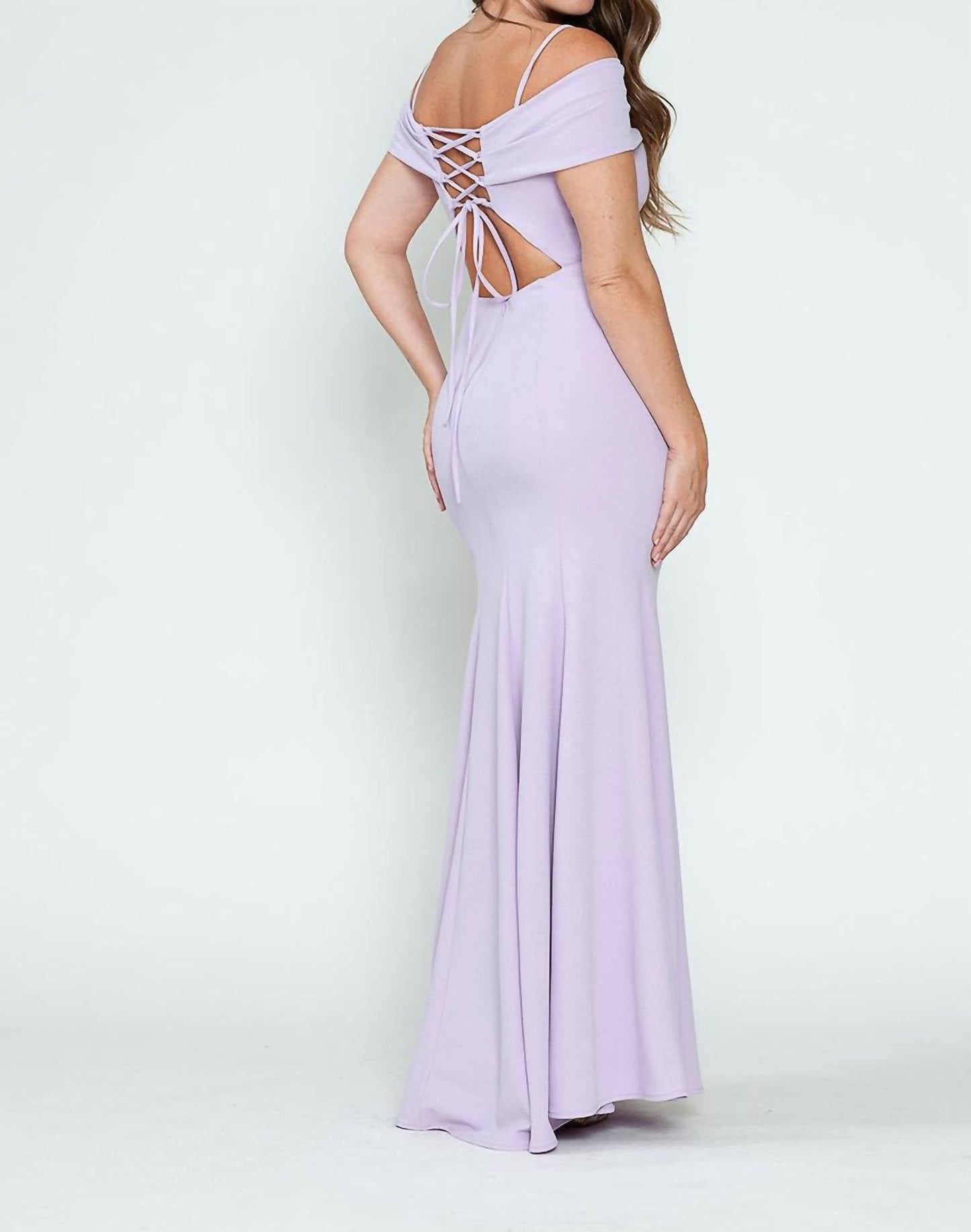 Crepe Fitted Off Shoulder Gown