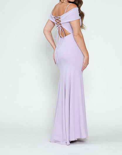 Crepe Fitted Off Shoulder Gown