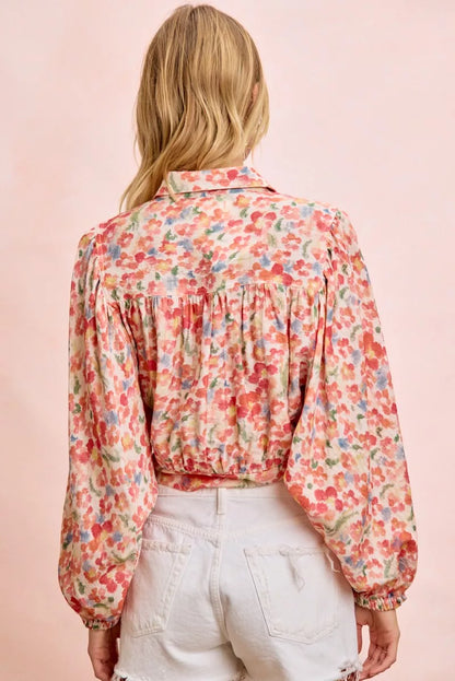 BiBi Floral Print Tie Hem Detail Crop Shirt