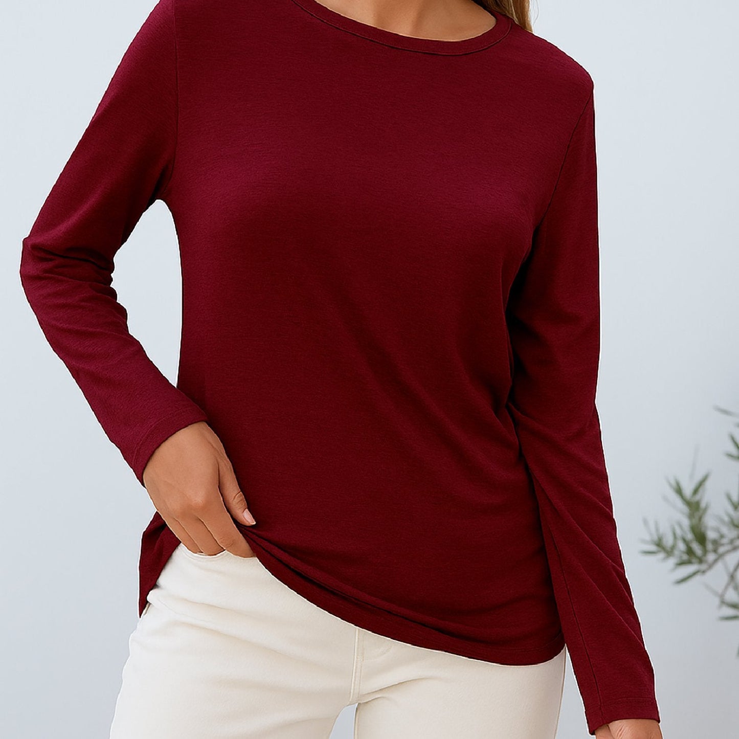 Women's Breathable Soft Stretch Round Neck Long Sleeve T-Shirt -