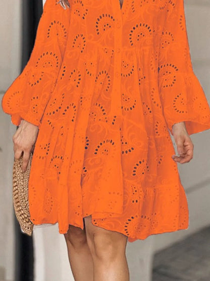 Eyelet Ruffled Hem Tiered Dress