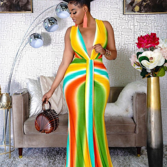 Fashion Sexy Digital Printed V-neck Women's Dress See size chart under “more details”