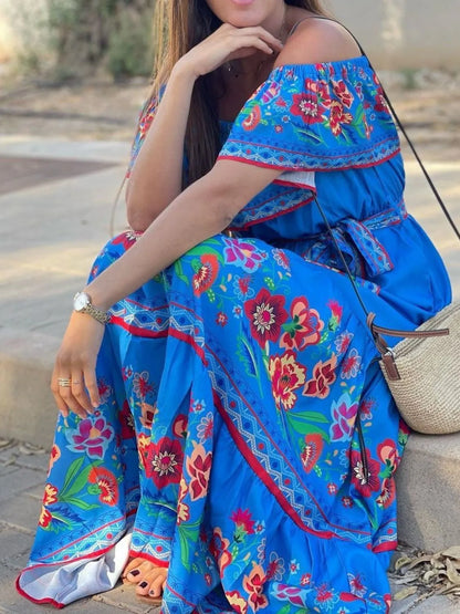 Floral Off Shoulder Ruffle Maxi Dress
