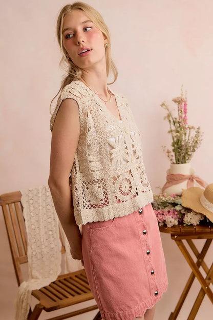 SO ME Summer Crochet Patterned Sleeveless Vest Top
