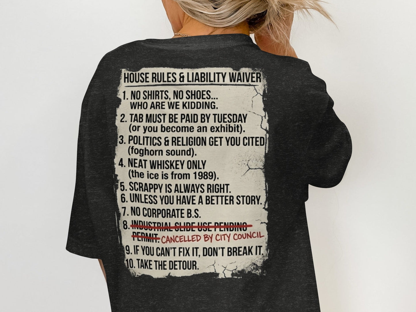 Scrappy Malone's Unofficial House Rules Tee - 100-Proof Bar Humor