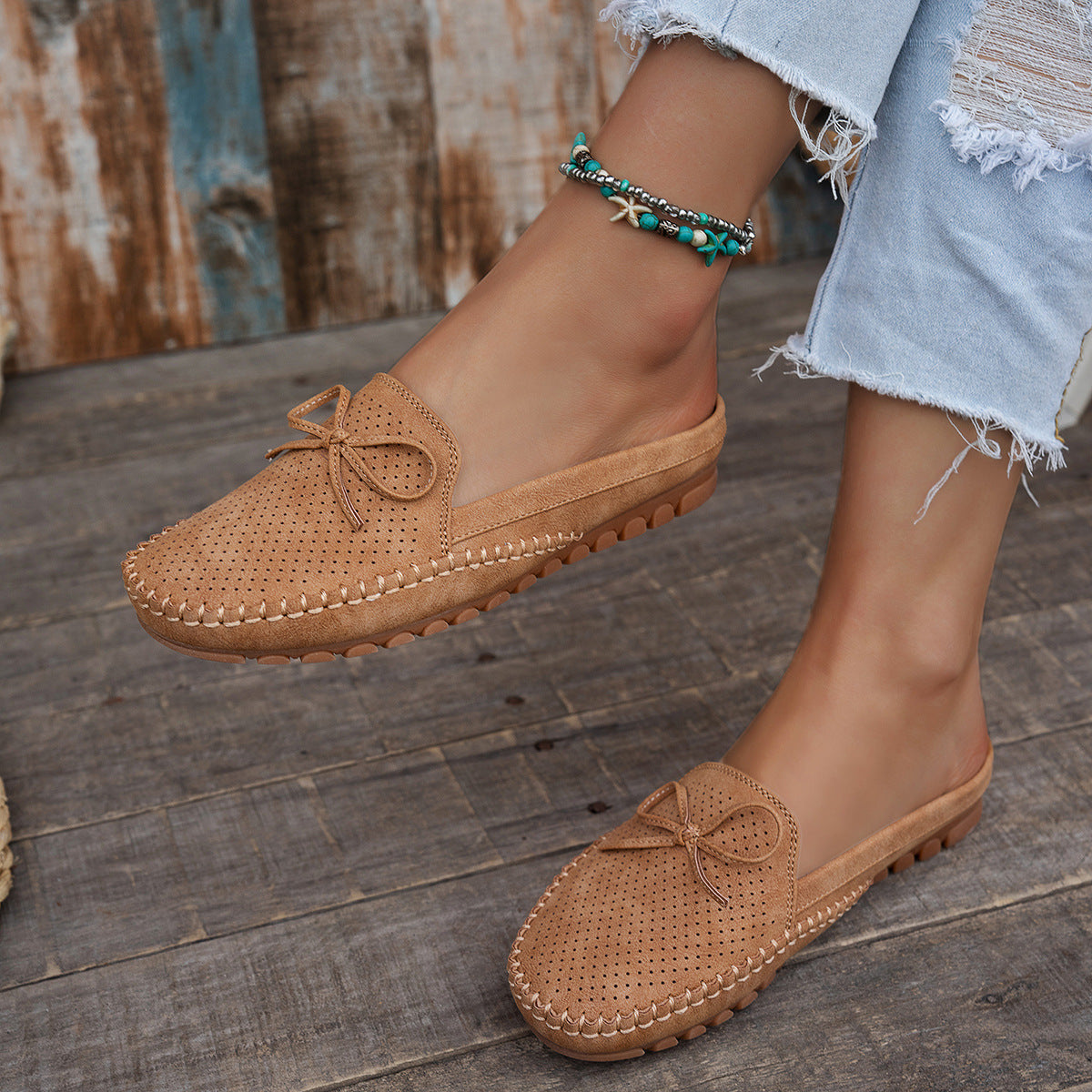 Women's Retro Slip-On Round-Toe Flat Loafers – PU Leather Stitched Everyday Shoes