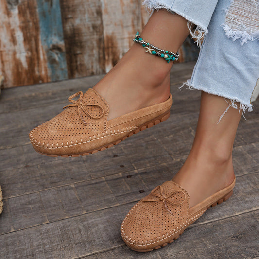Women's Retro Slip-On Round-Toe Flat Loafers – PU Leather Stitched Everyday Shoes