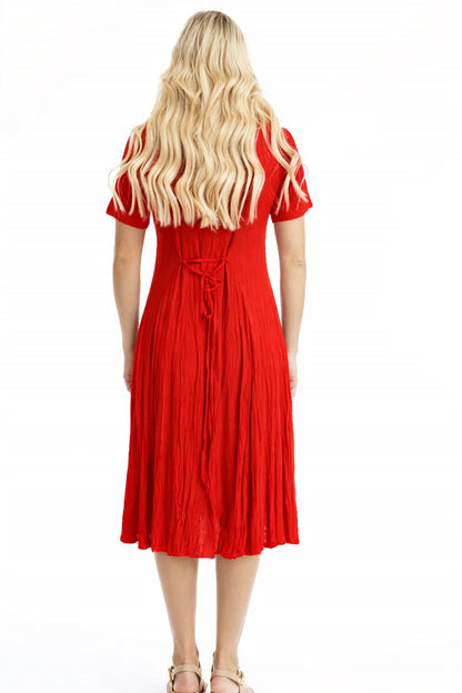 Essentials Rayon Dobby Short Sleeve Godet Dress