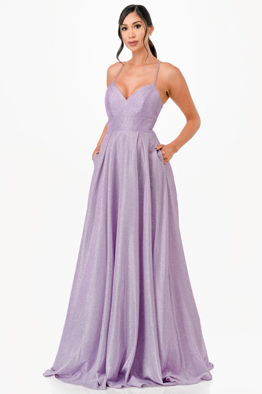Back lace up glitter gown