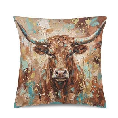 Baha Ranch Velvety Soft Painted Bull Pillow Cover Made in America