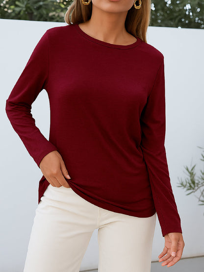 Women's Breathable Soft Stretch Round Neck Long Sleeve T-Shirt -