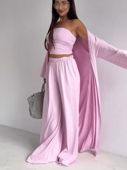 Tube Top & Cardigan & Pants Three Piece Set