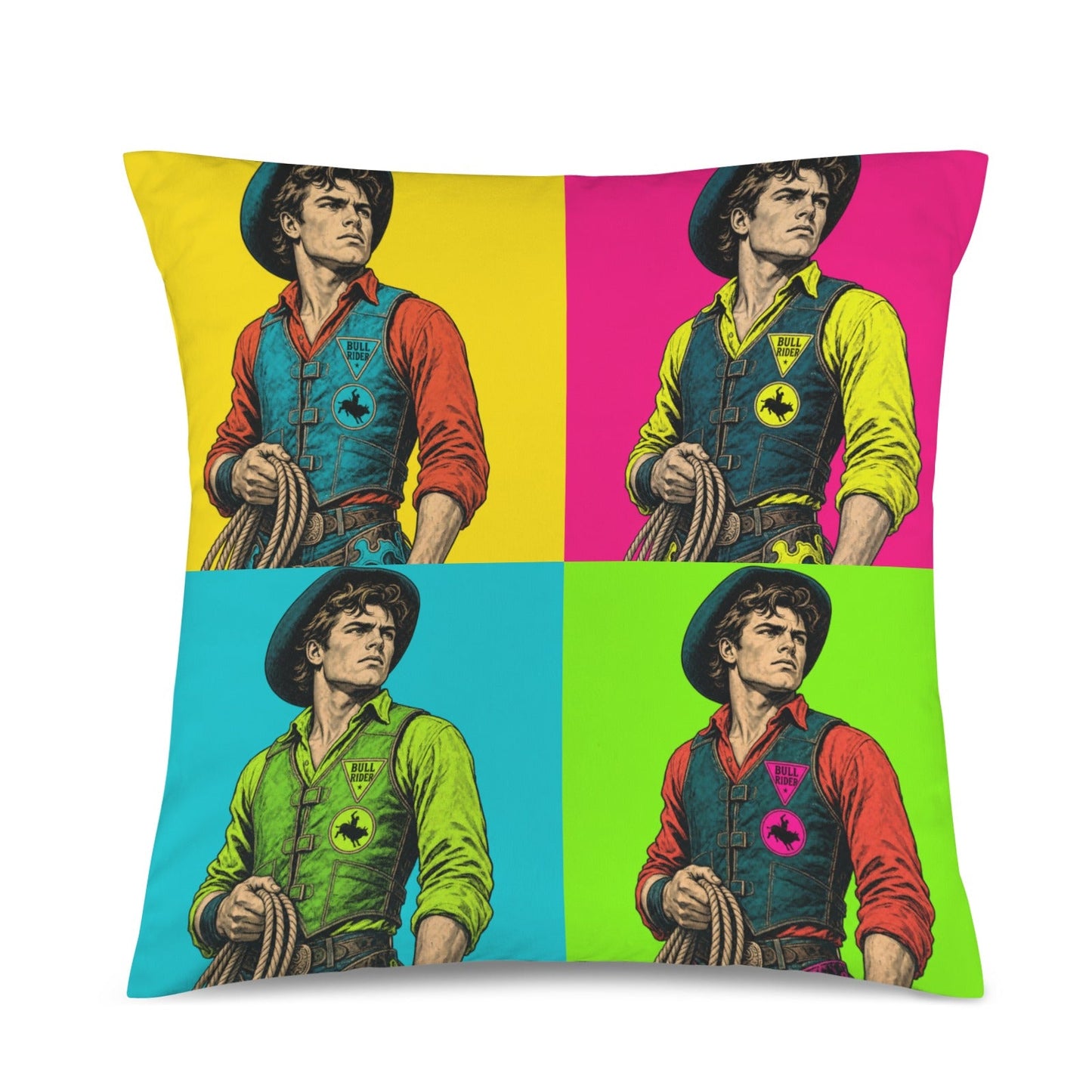 Baha Ranch The Last Roundup Bull Rider Collage Velvety Soft Pillow Cover Made in America