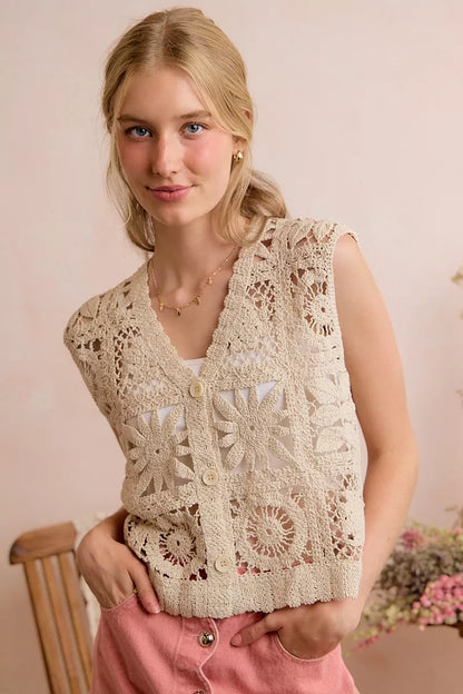 SO ME Summer Crochet Patterned Sleeveless Vest Top