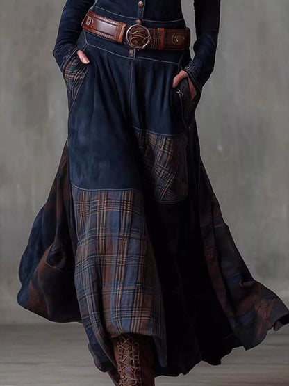 Plaid Button Front Long Sleeve Dress