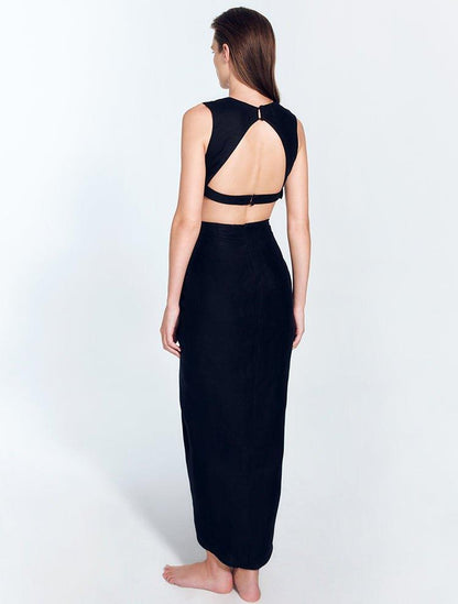 Adelice Black V-Neck Maxi Dress with Front Slit