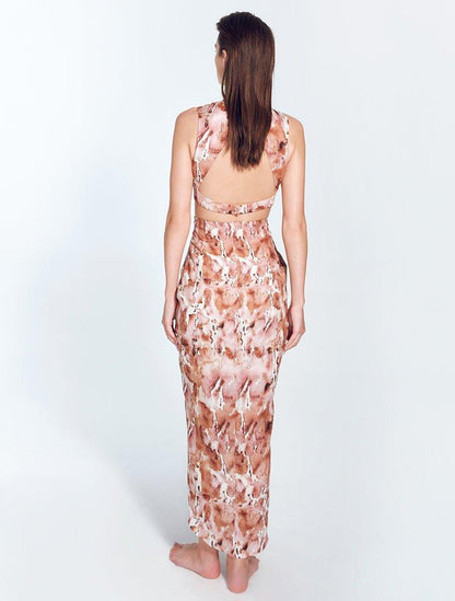 Adelice Floral Abstract V-Neck Maxi Dress with Front Slit