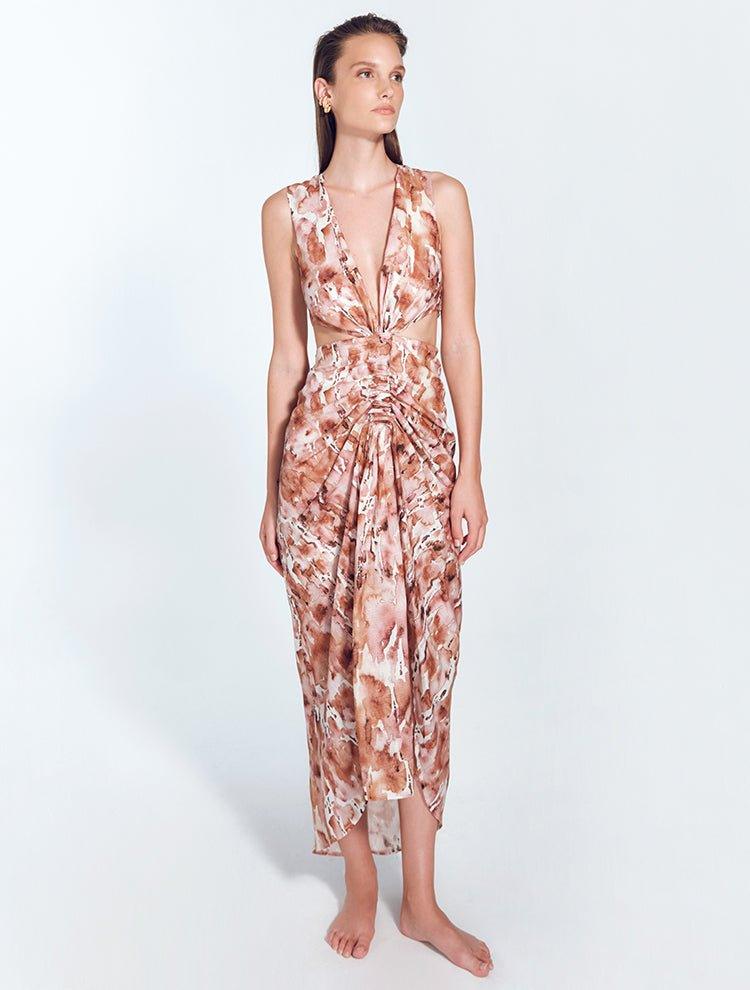Adelice Floral Abstract V-Neck Maxi Dress with Front Slit