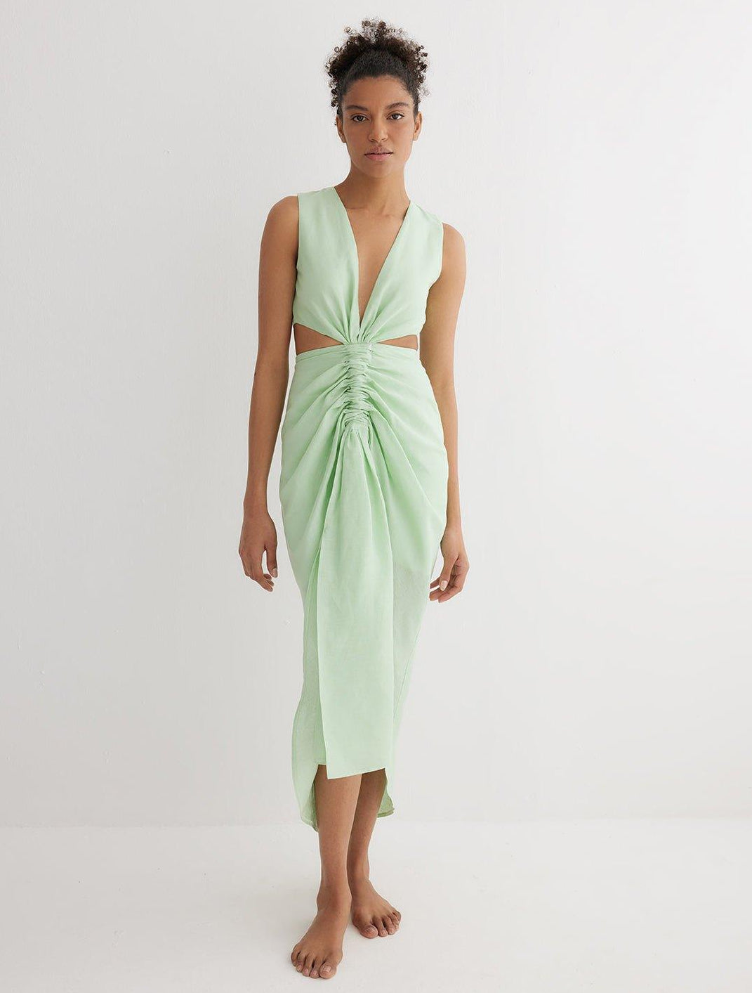 Adelice Mint Green V-Neck Maxi Dress with Front Slit