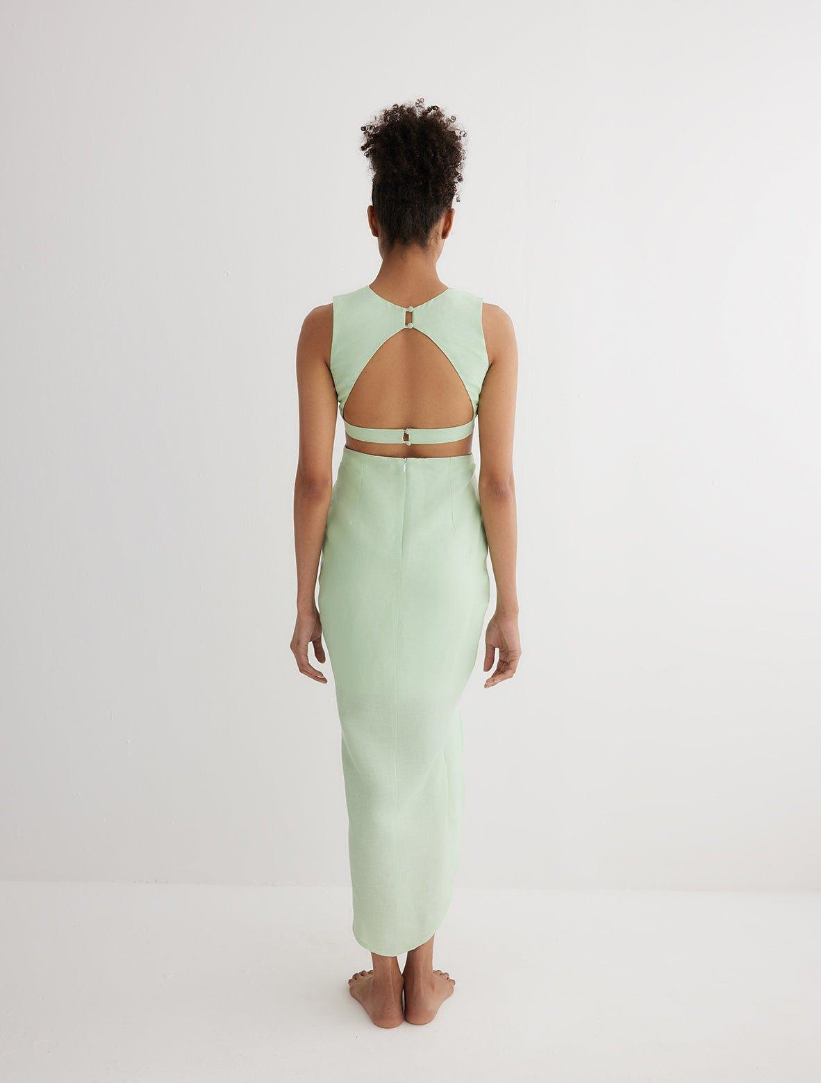 Adelice Mint Green V-Neck Maxi Dress with Front Slit