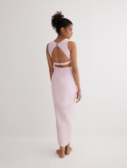 Adelice Pink V-Neck Maxi Dress with Front Slit