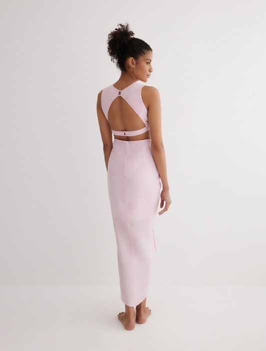 Adelice Pink V-Neck Maxi Dress with Front Slit