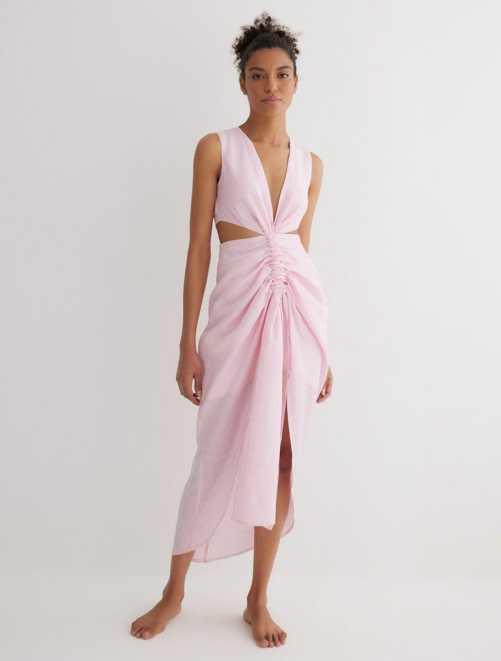 Adelice Pink V-Neck Maxi Dress with Front Slit