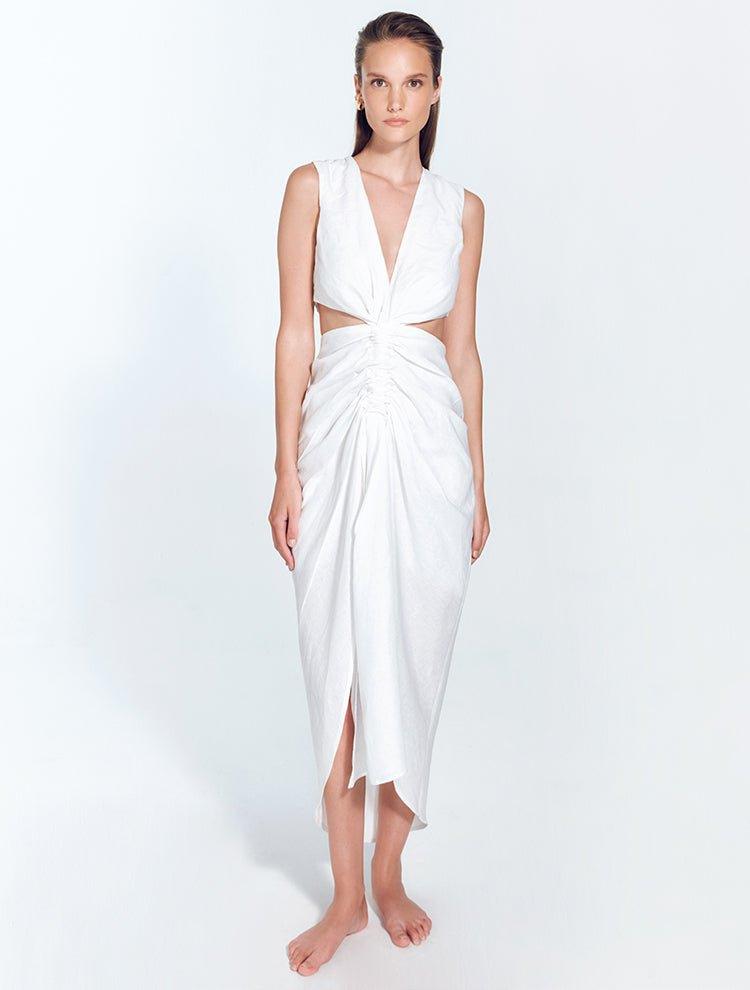 Adelice White V-Neck Maxi Dress with Front Slit