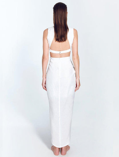 Adelice White V-Neck Maxi Dress with Front Slit