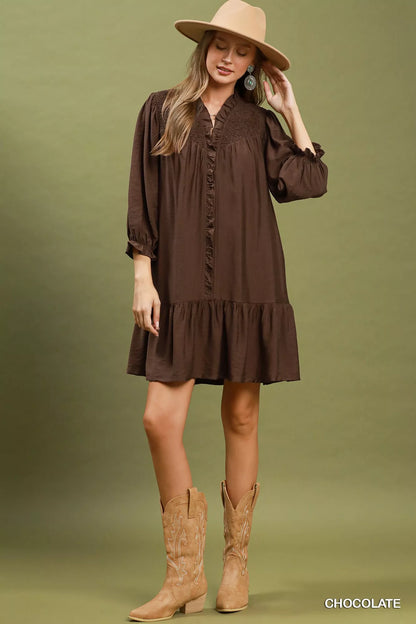 Umgee Smocked Ruffle Detail Tiered Mini Dress