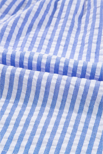 Stripe 3/4 Sleeve Pocketed Tiered Dress