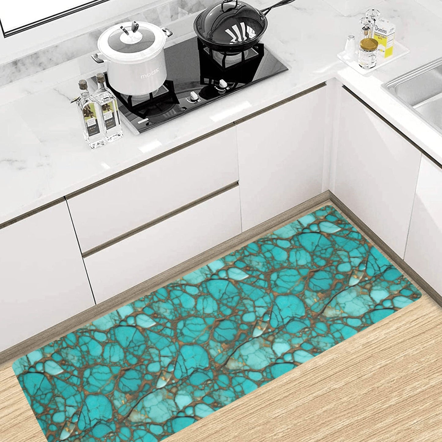 Turquoise Long Kitchen Mat 48"x17" Made in America