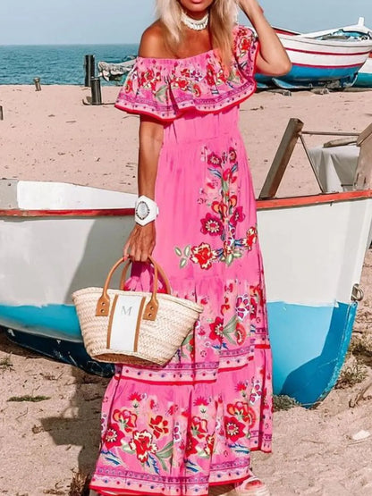 Floral Off Shoulder Ruffle Maxi Dress