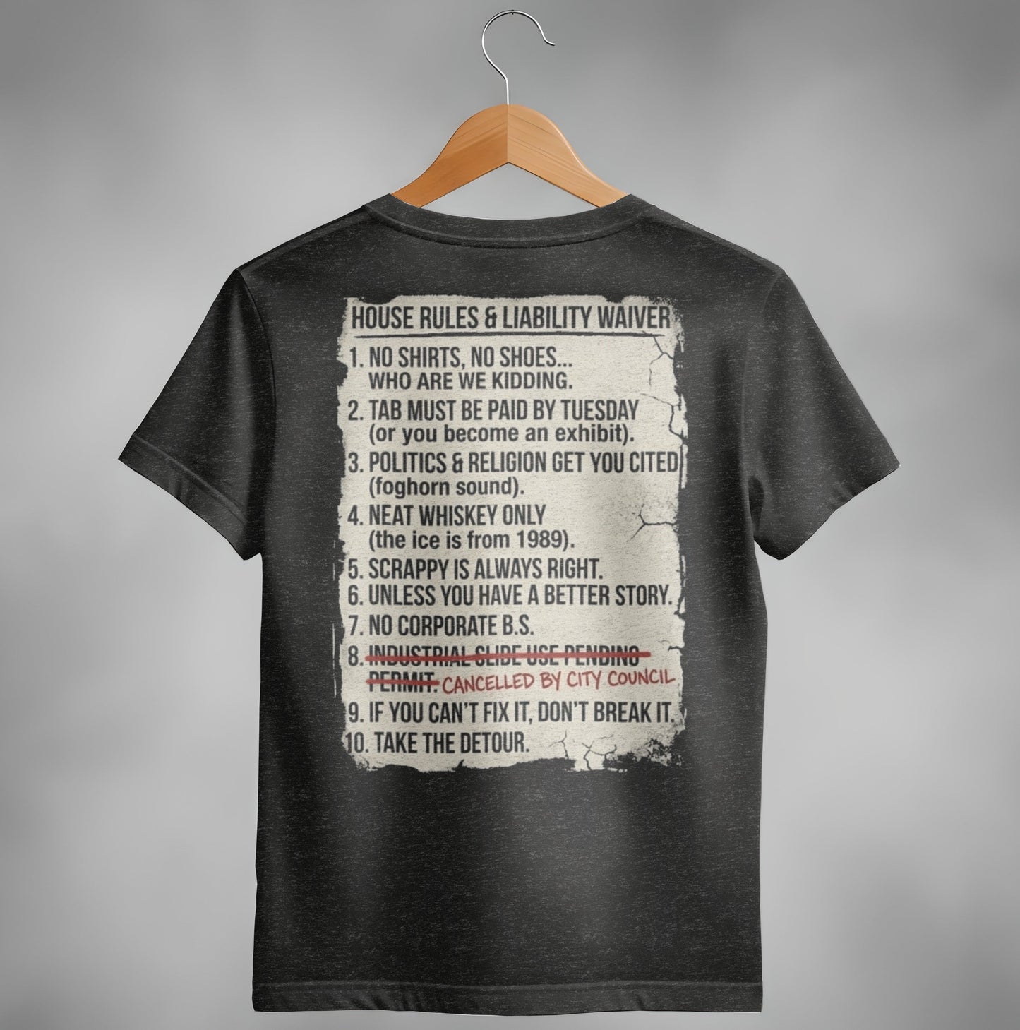 Scrappy Malone's Unofficial House Rules Tee - 100-Proof Bar Humor