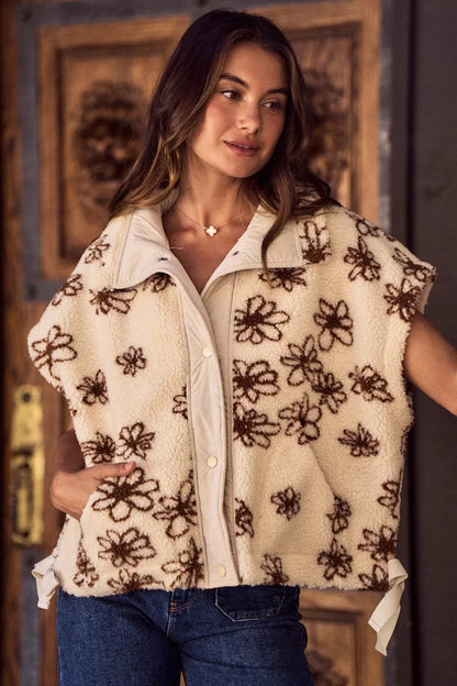 SO ME Flower Sherpa Fur Oversized Sleeveless Vest Jacket