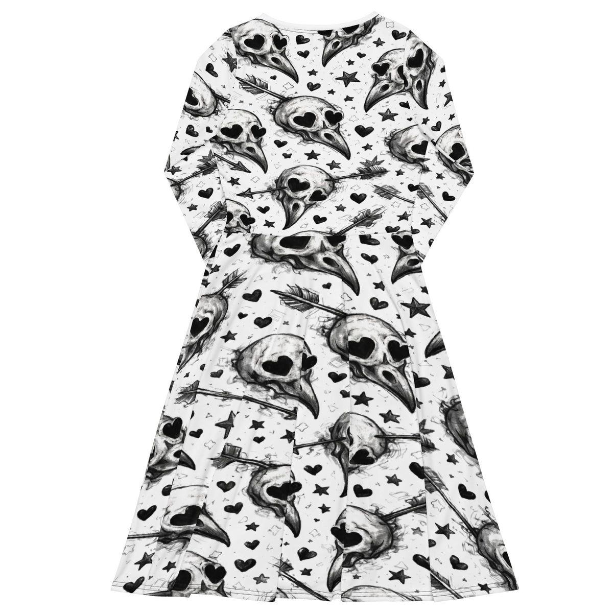 Lovey Eyes Bird Long Sleeve Midi Dress