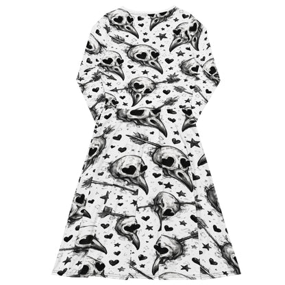 Lovey Eyes Bird Long Sleeve Midi Dress
