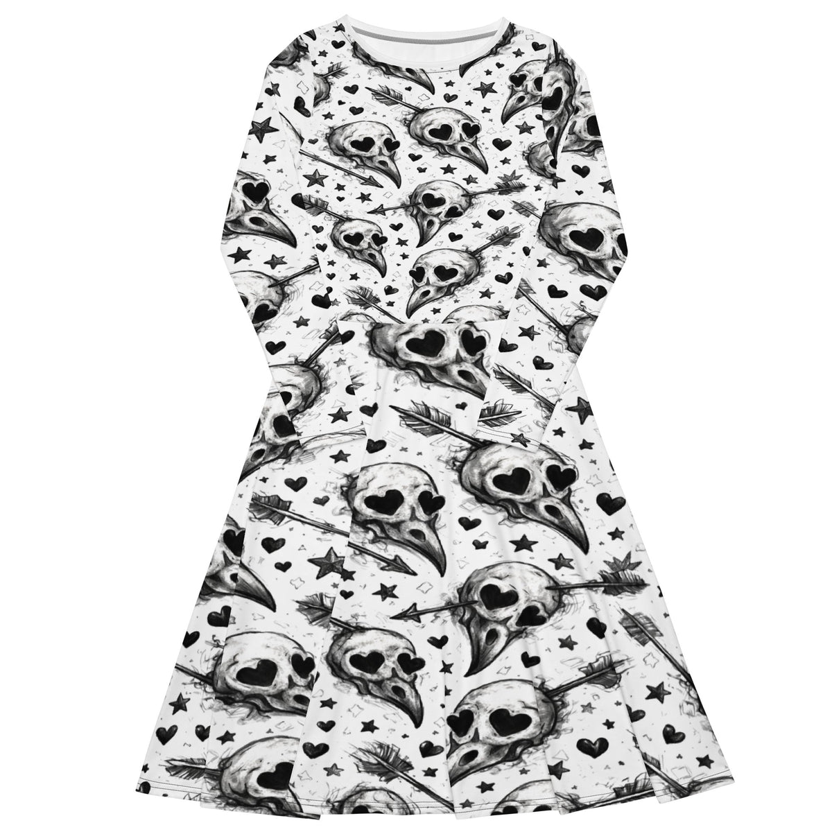 Lovey Eyes Bird Long Sleeve Midi Dress