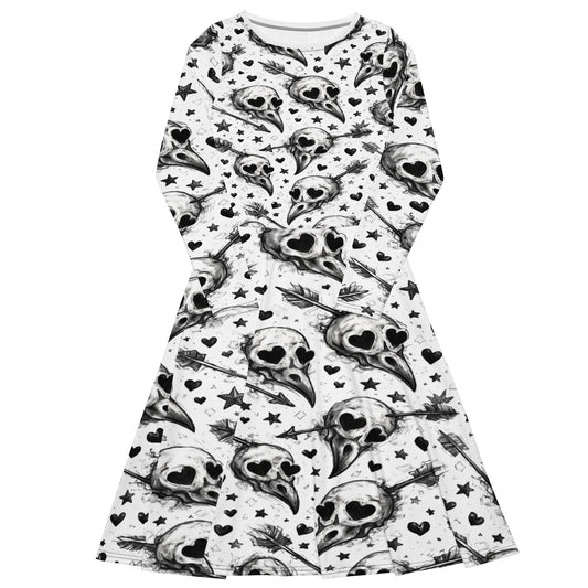Lovey Eyes Bird Long Sleeve Midi Dress