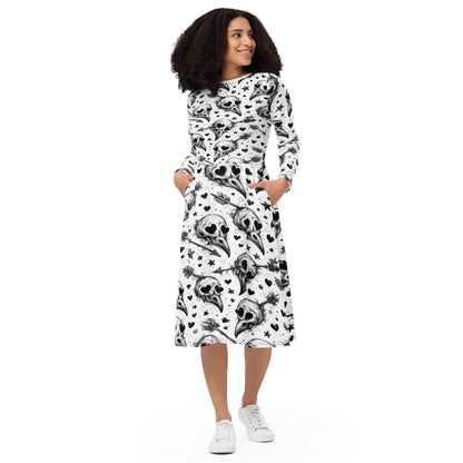 Lovey Eyes Bird Long Sleeve Midi Dress